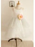 Ivory Cotton Champagne Tulle TUTU Flower Girl Dress 